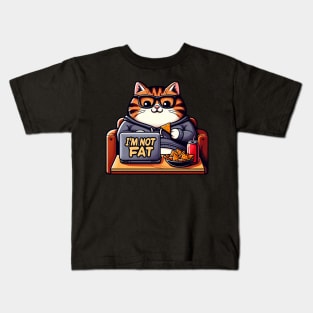 I'm Not Fat meme Chubby Tabby Cat Laptop Couch Potato Nachos Soft Drink Kids T-Shirt